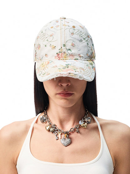 Classic Floral All Over Canvas Frayed Baseball Cap【s0000012892】
