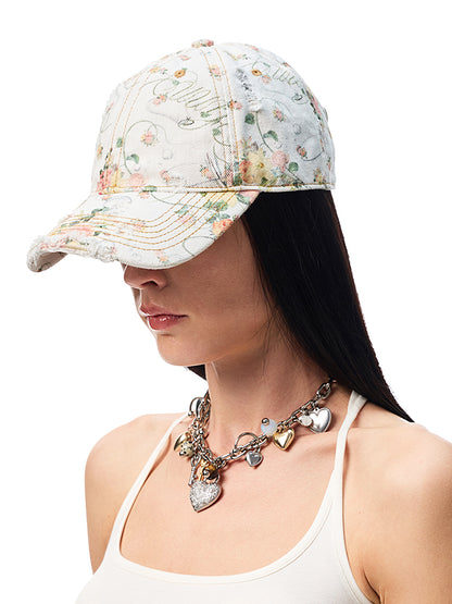 Classic Floral All Over Canvas Frayed Baseball Cap【s0000012892】