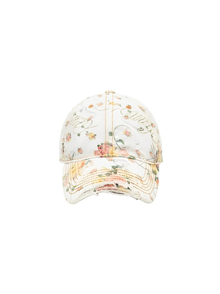 Classic Floral All Over Canvas Frayed Baseball Cap【s0000012892】