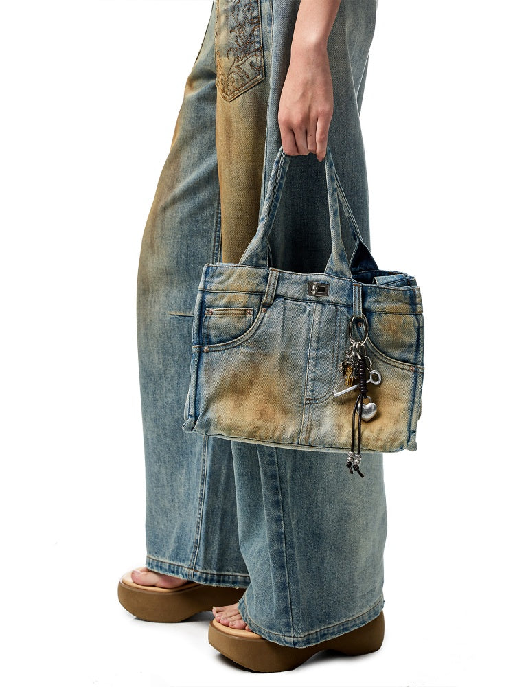 Distressed Printed Denim Embroidered Tote Bag【s0000012934】