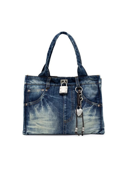 Distressed Printed Denim Embroidered Tote Bag【s0000012934】