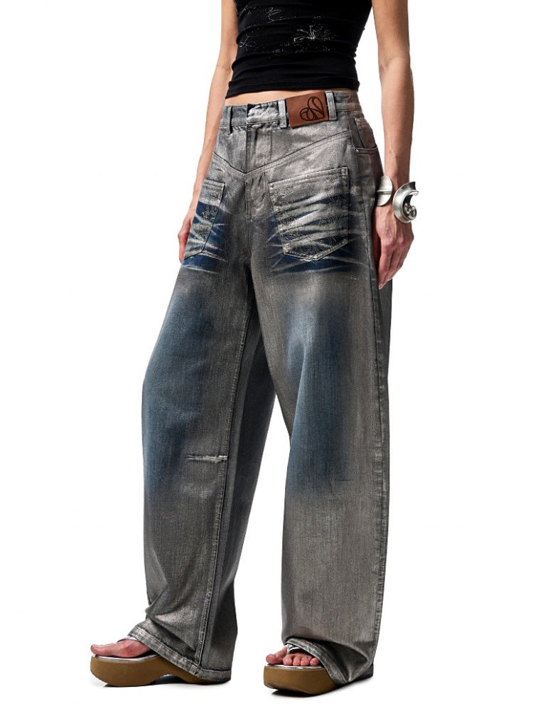 Silver Embroidery Straight Low Rise Wide Leg Denim Pants【s0000012935】