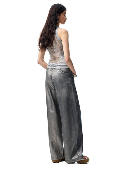 Silver Embroidery Straight Low Rise Wide Leg Denim Pants【s0000012935】