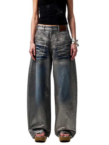 Silver Embroidery Straight Low Rise Wide Leg Denim Pants【s0000012935】