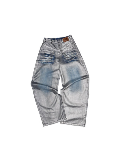 Silver Embroidery Straight Low Rise Wide Leg Denim Pants【s0000012935】