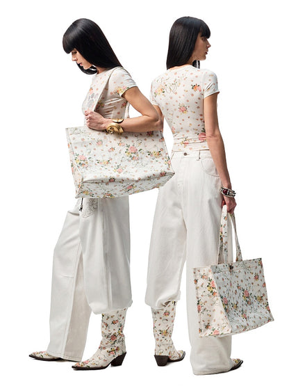 Floral Print Paw Print Rhinestone T-Shirt【s0000012893】