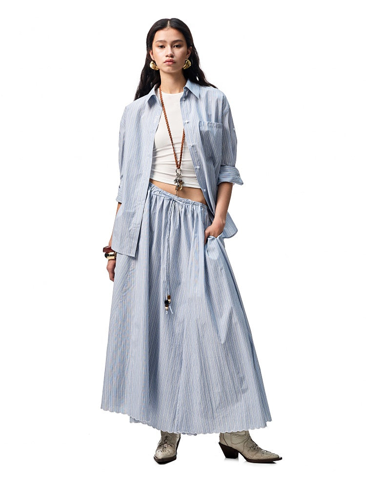 Striped Contrasting Beaded Loose A-line Skirt【s0000012894】