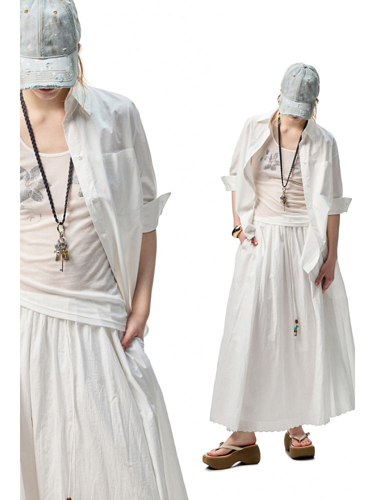 Striped Contrasting Beaded Loose A-line Skirt【s0000012894】