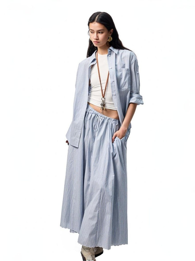 Striped Contrasting Beaded Loose A-line Skirt【s0000012894】