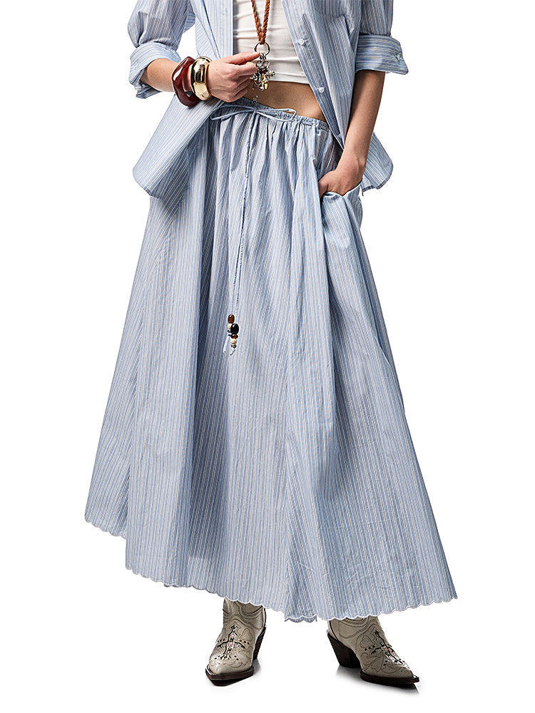 Striped Contrasting Beaded Loose A-line Skirt【s0000012894】
