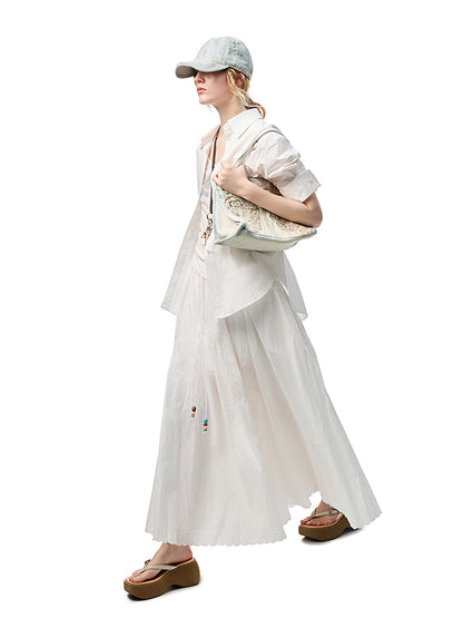 Striped Contrasting Beaded Loose A-line Skirt【s0000012894】