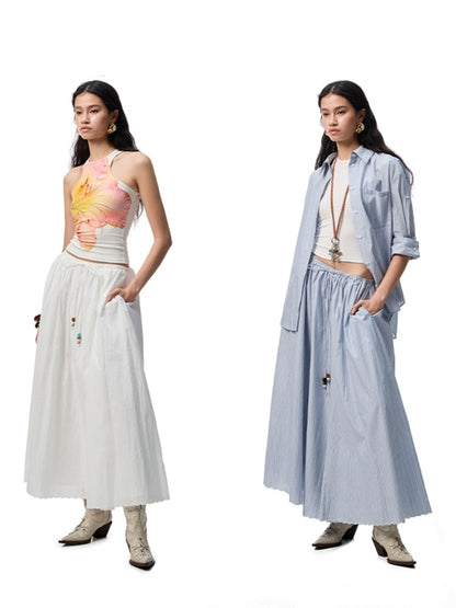 Striped Contrasting Beaded Loose A-line Skirt【s0000012894】