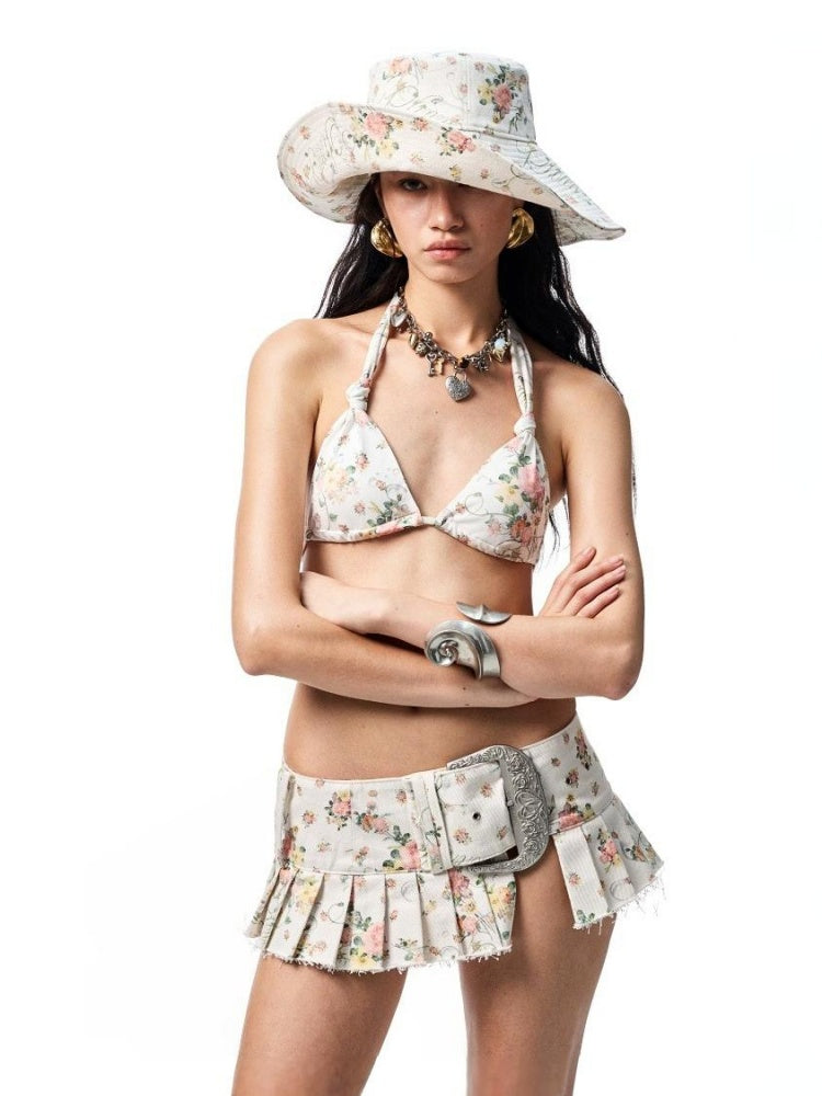 Metallic Flower Floral All-Over Print Bikini【s0000012895】