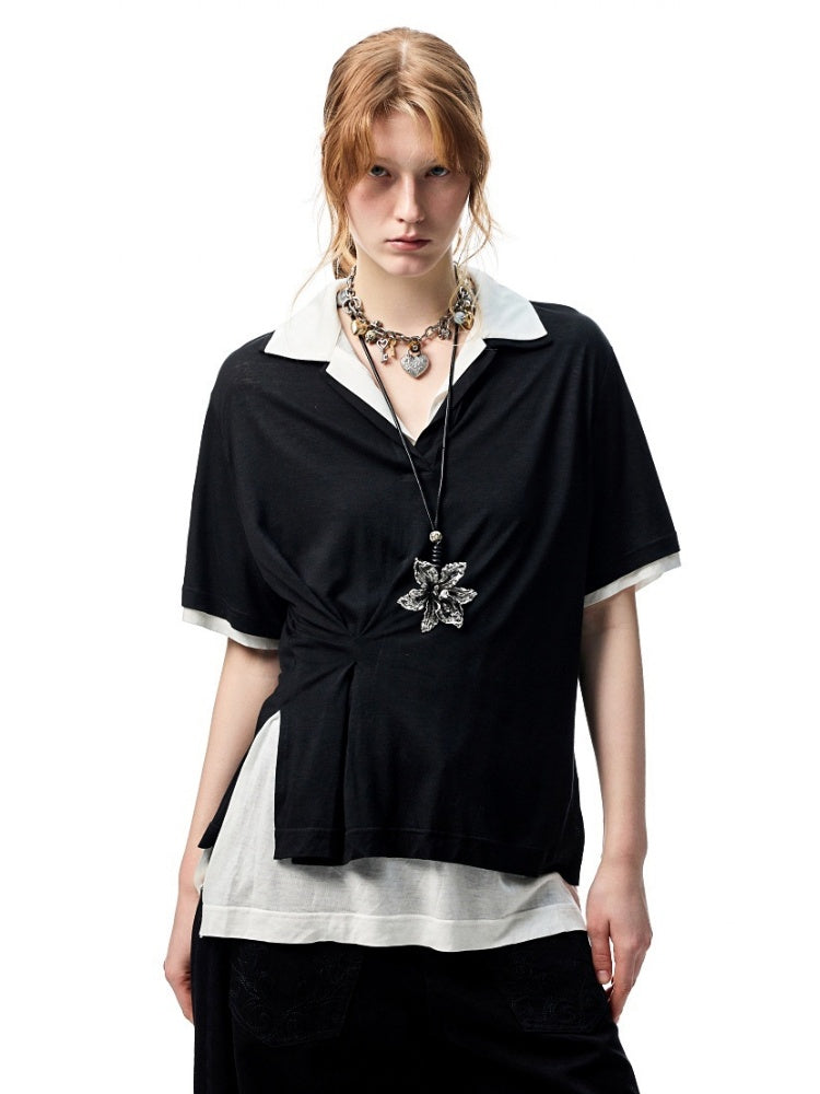 Oversized Faux Two Piece Polo Shirt【s0000012896】