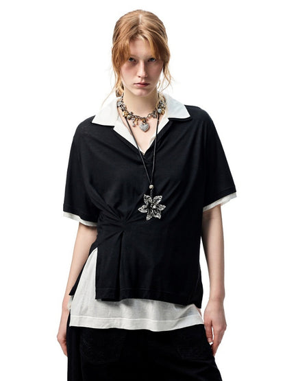 Oversized Faux Two Piece Polo Shirt【s0000012896】