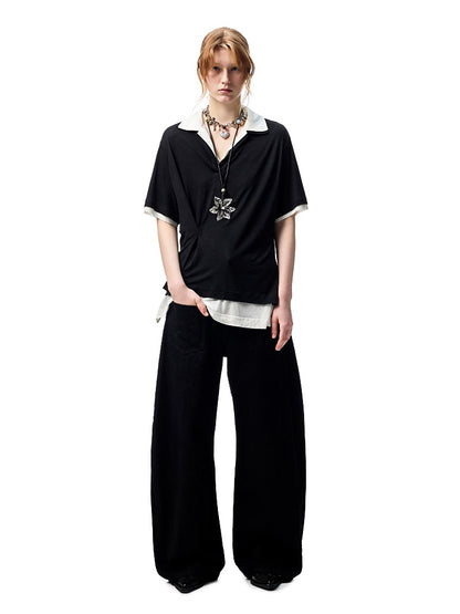 Oversized Faux Two Piece Polo Shirt【s0000012896】