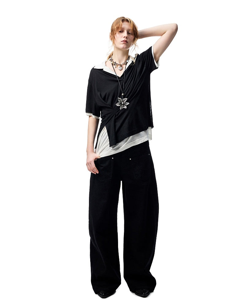Oversized Faux Two Piece Polo Shirt【s0000012896】