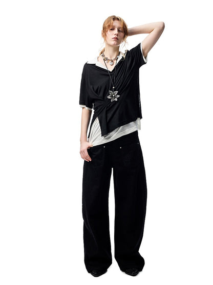 Oversized Faux Two Piece Polo Shirt【s0000012896】