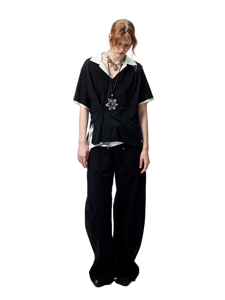 Oversized Faux Two Piece Polo Shirt【s0000012896】