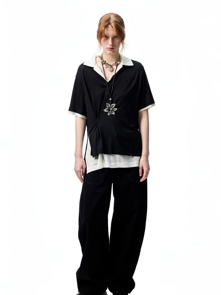 Oversized Faux Two Piece Polo Shirt【s0000012896】
