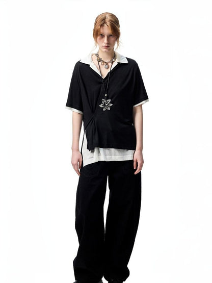 Oversized Faux Two Piece Polo Shirt【s0000012896】