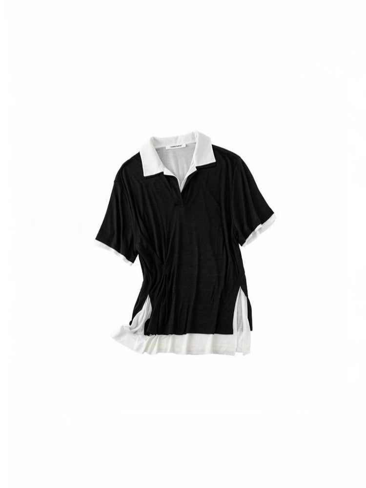 Oversized Faux Two Piece Polo Shirt【s0000012896】