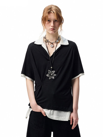 Oversized Faux Two Piece Polo Shirt【s0000012896】