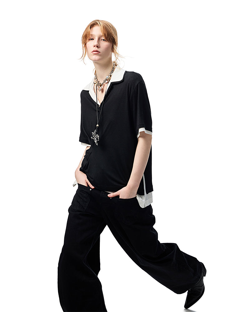 Oversized Faux Two Piece Polo Shirt【s0000012896】