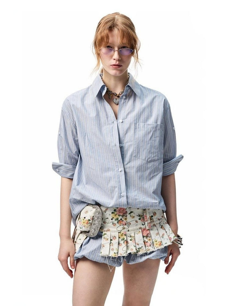 Floral Canvas Waistband Pleated Split Skirt【s0000012897】