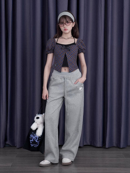 Back Ribbon Double Waist Sweat Pants【s0000012990】