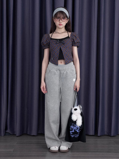 Back Ribbon Double Waist Sweat Pants【s0000012990】