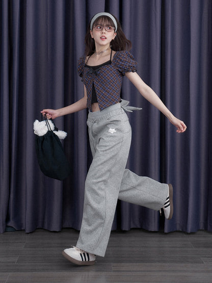 Back Ribbon Double Waist Sweat Pants【s0000012990】