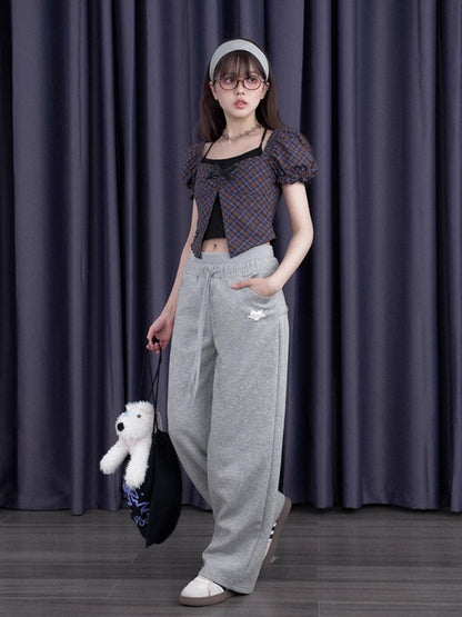 Back Ribbon Double Waist Sweat Pants【s0000012990】