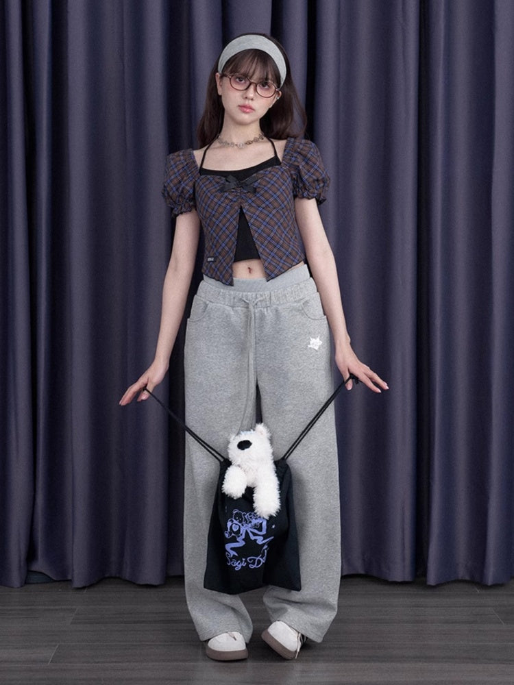 Back Ribbon Double Waist Sweat Pants【s0000012990】