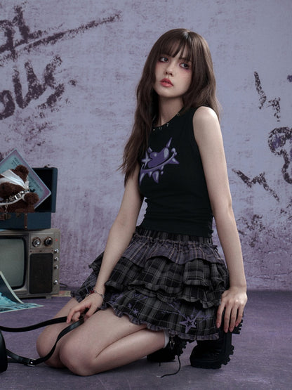 Graffiti Metallic Heart Print Cropped Sleeveless Tops【s0000012996】