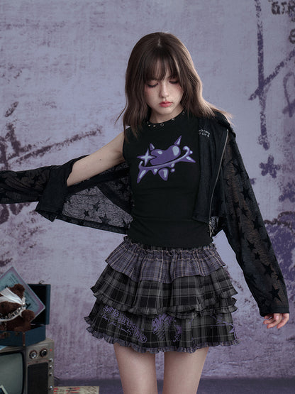 Graffiti Metallic Heart Print Cropped Sleeveless Tops【s0000012996】