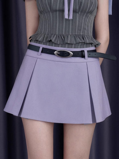 College Sailor Collar Puff Sleeves Ruffle Tops & Pleated Mini Skirt【s0000012999】