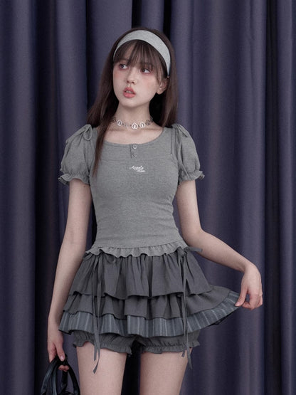 Drawstring Tiered Ruffle Cake Shorts【s0000013001】