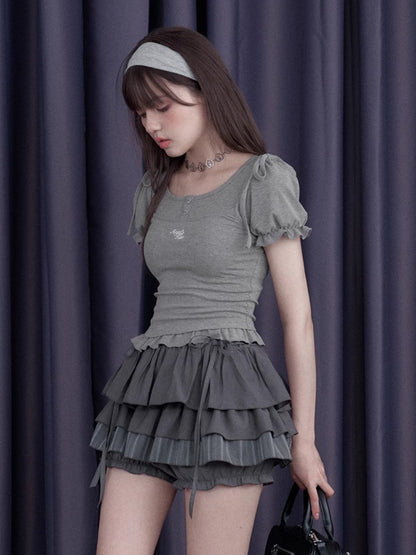 Drawstring Tiered Ruffle Cake Shorts【s0000013001】