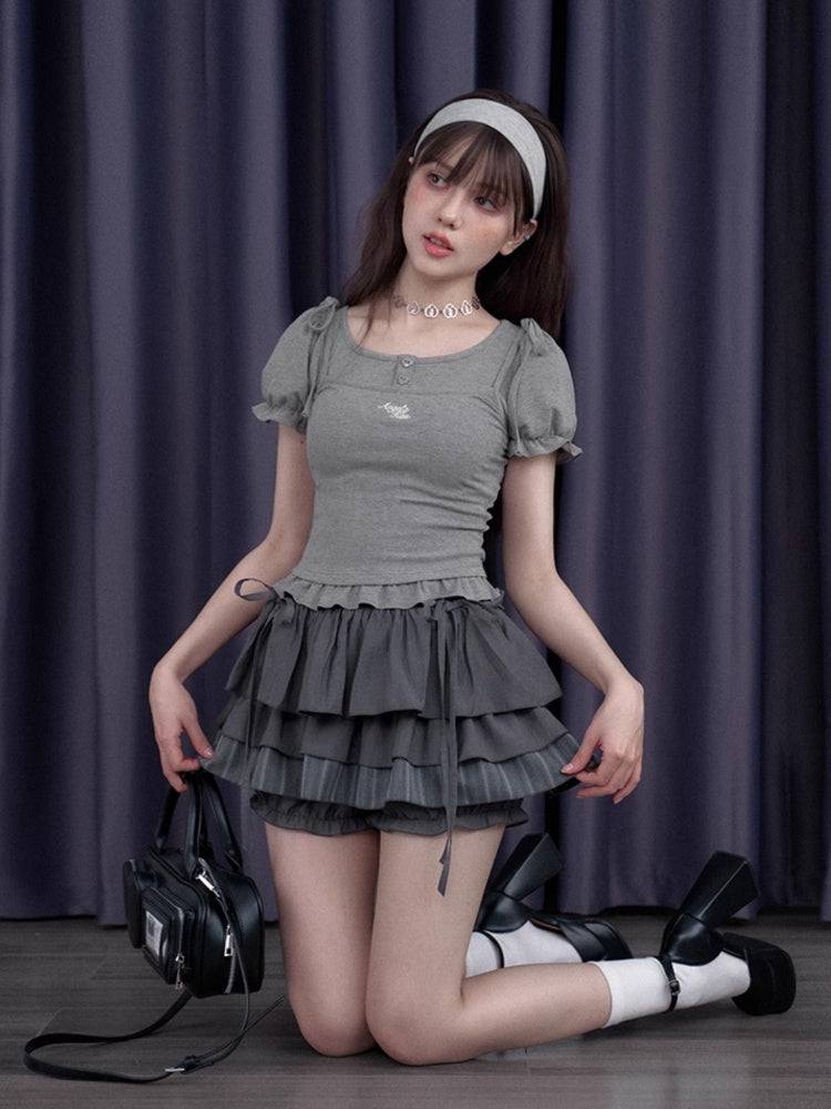 Drawstring Tiered Ruffle Cake Shorts【s0000013001】