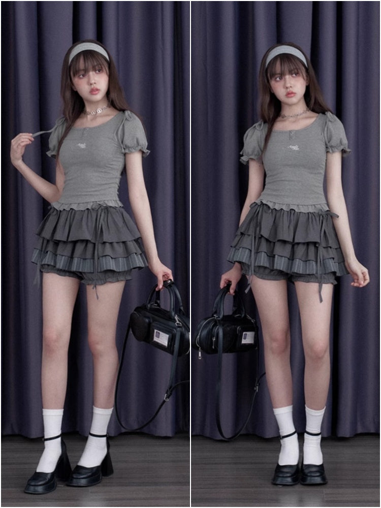 Drawstring Tiered Ruffle Cake Shorts【s0000013001】