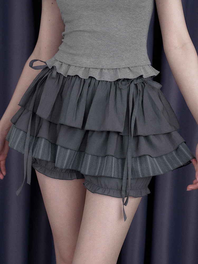 Drawstring Tiered Ruffle Cake Shorts【s0000013001】