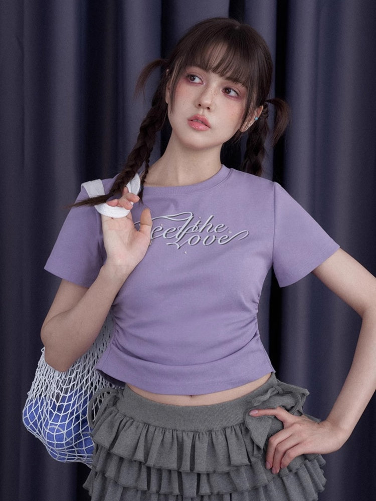Back Bow Side Gathered Logo T-Shirt【s0000013002】