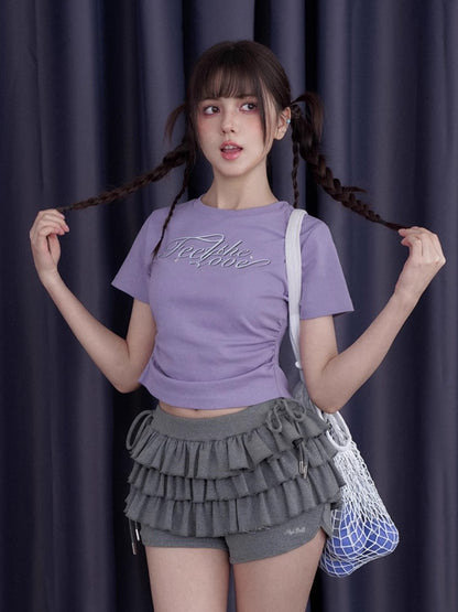 Back Bow Side Gathered Logo T-Shirt【s0000013002】