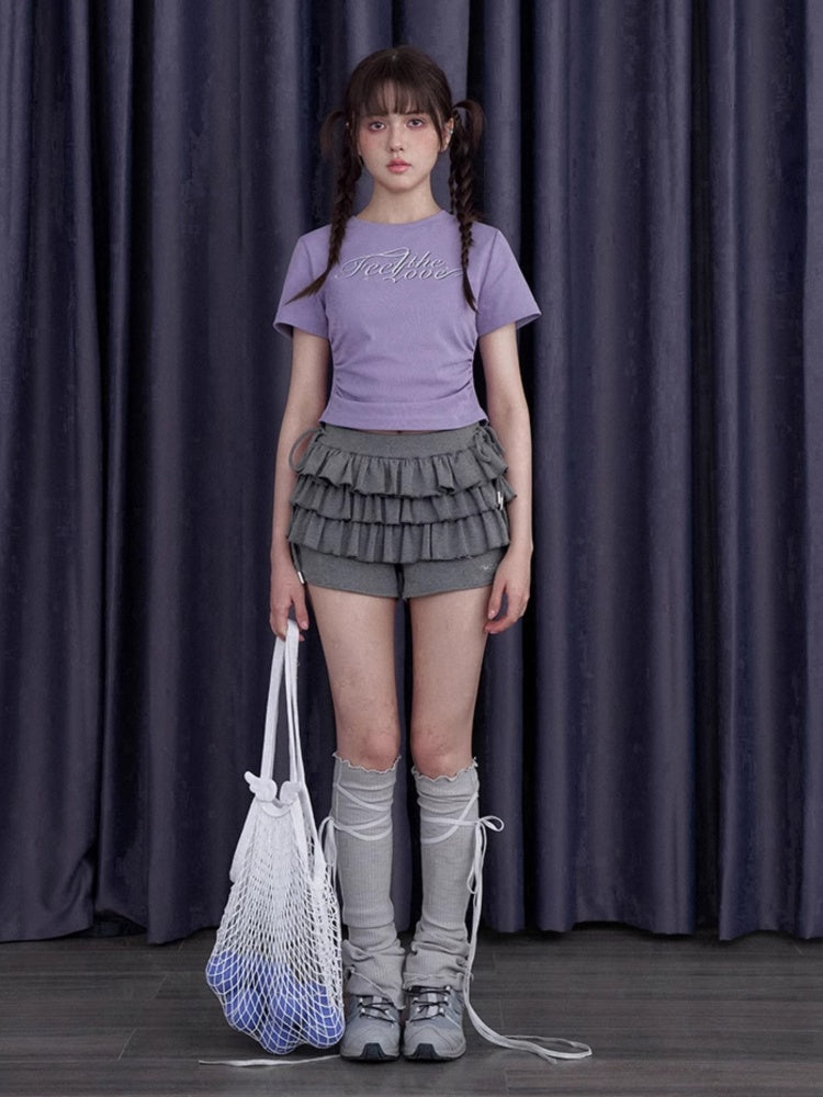 Back Bow Side Gathered Logo T-Shirt【s0000013002】
