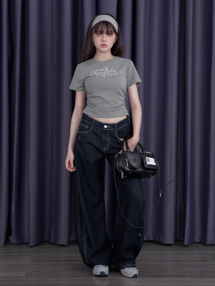 Back Bow Side Gathered Logo T-Shirt【s0000013002】