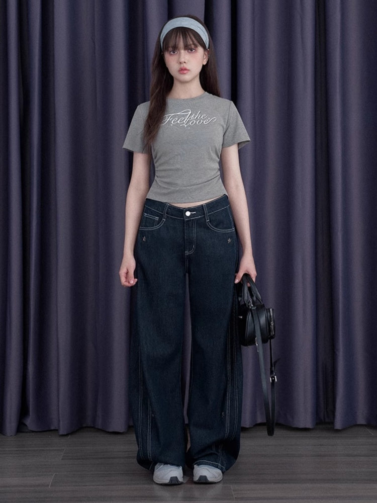 Back Bow Side Gathered Logo T-Shirt【s0000013002】