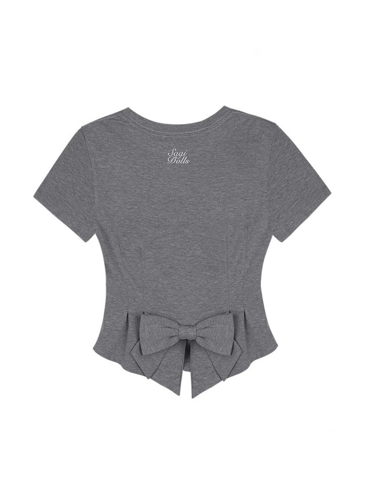 Back Bow Side Gathered Logo T-Shirt【s0000013002】