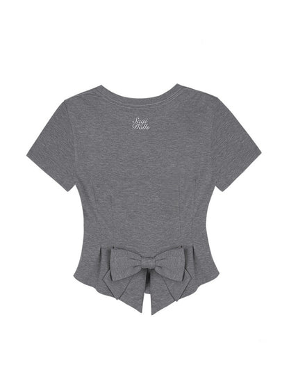 Back Bow Side Gathered Logo T-Shirt【s0000013002】