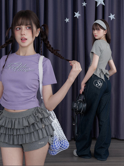 Back Bow Side Gathered Logo T-Shirt【s0000013002】